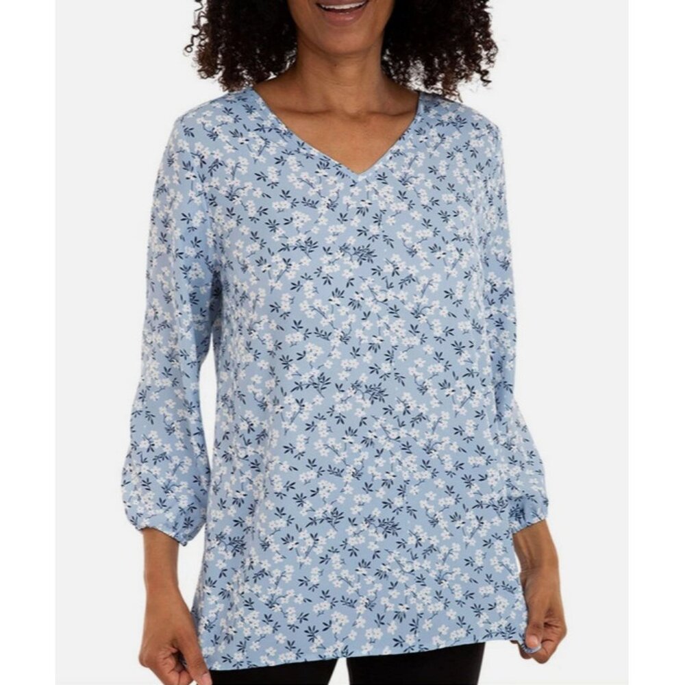 Mario Serrani Women's Tunic V-Neck Top (Blue, Medium)